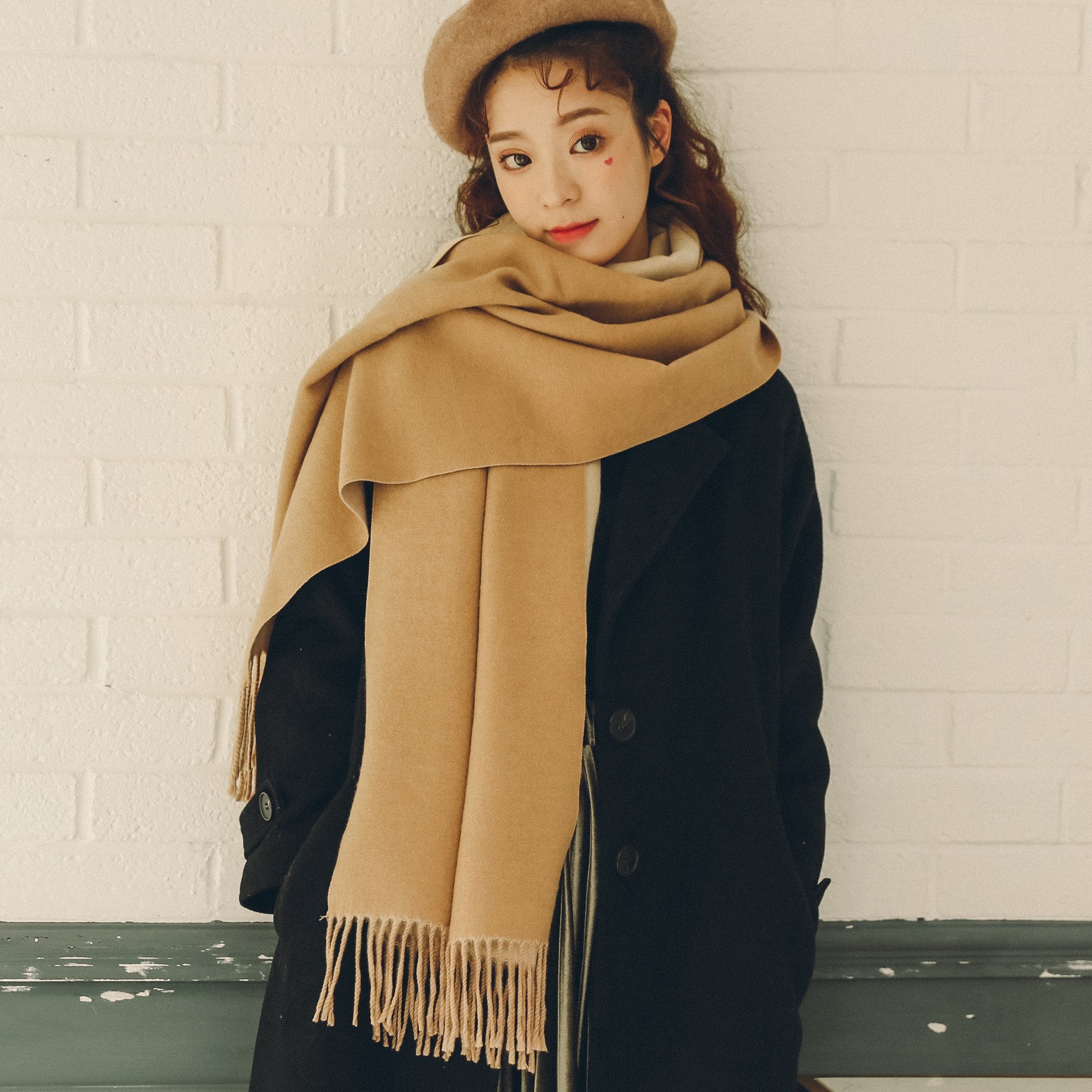 围巾女冬季双面韩版大披肩日系小清新款纯色保暖长款秋冬外搭围脖