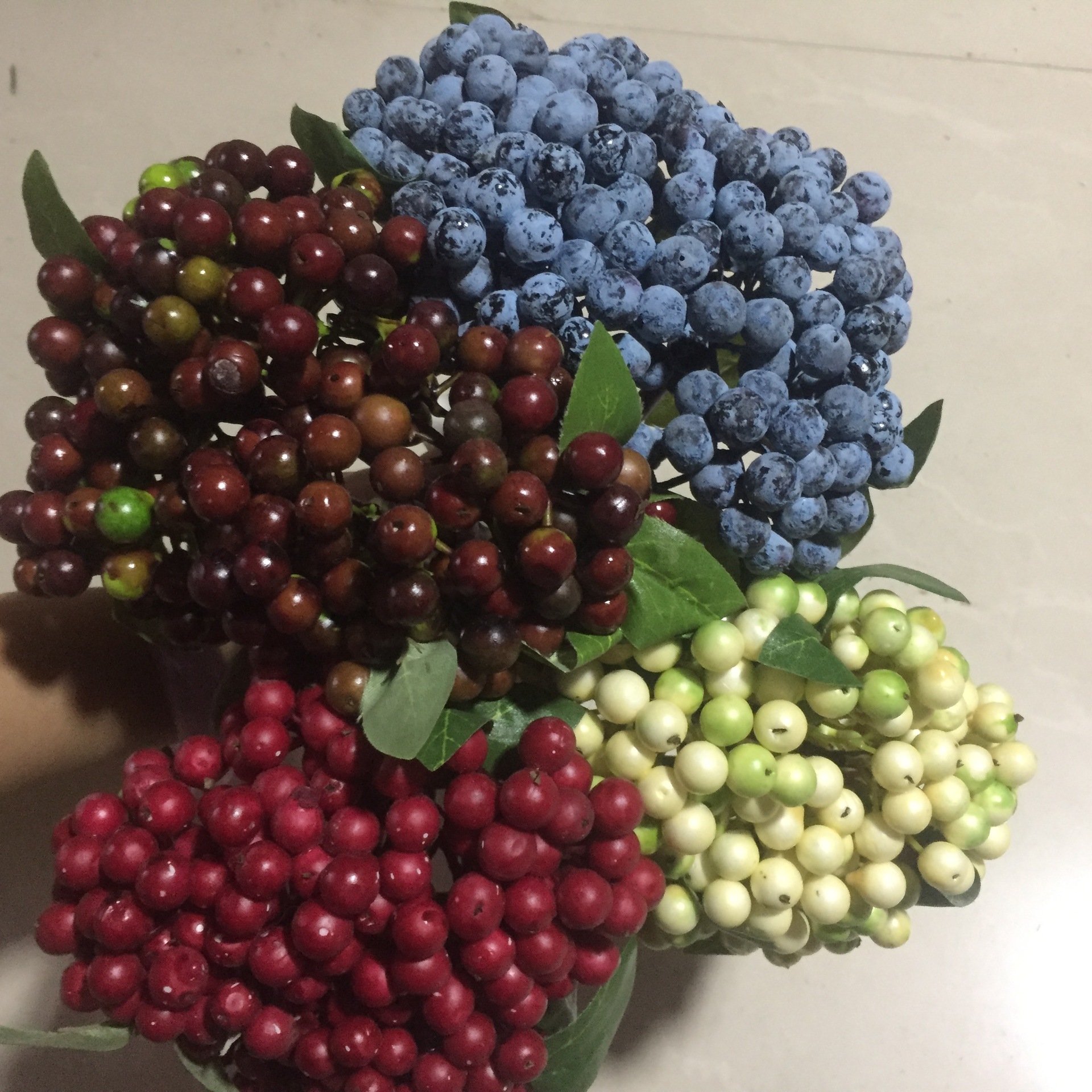 5头把束果 红色蓝莓色 泡沫果 插花小清新把束泡沫果 diy