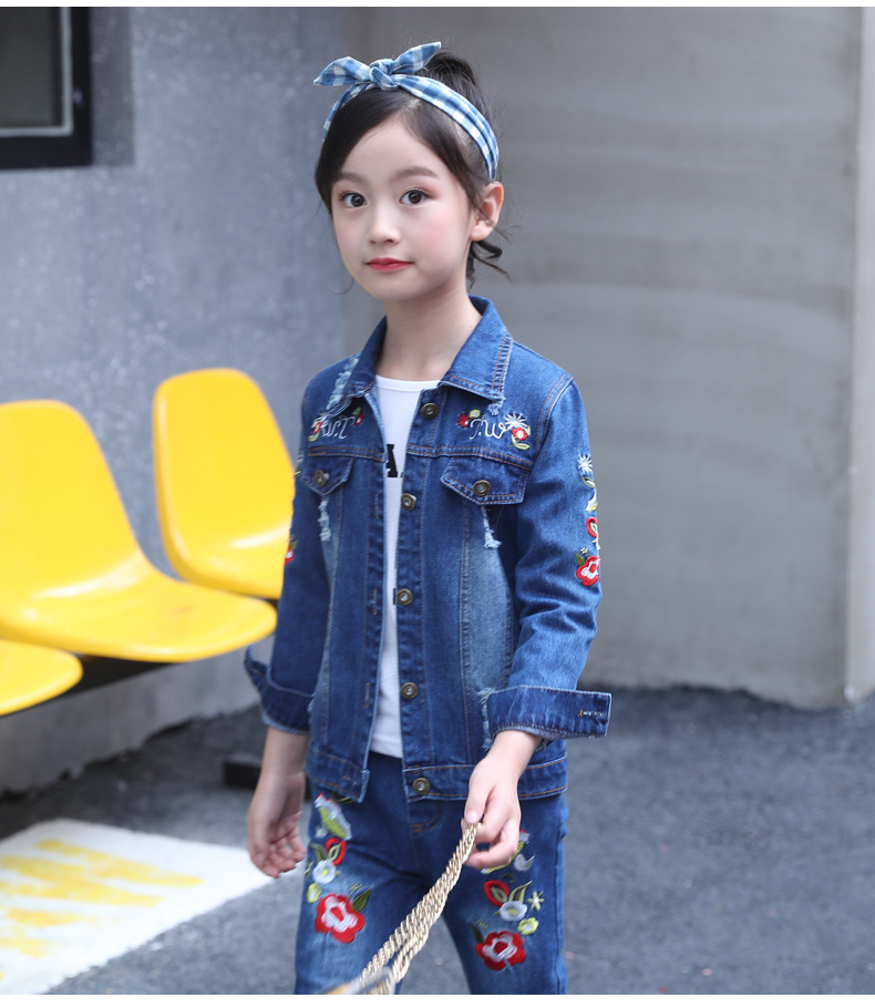 2018新款童装女童牛仔套装春秋装女孩休闲儿童两件套9岁中大童12