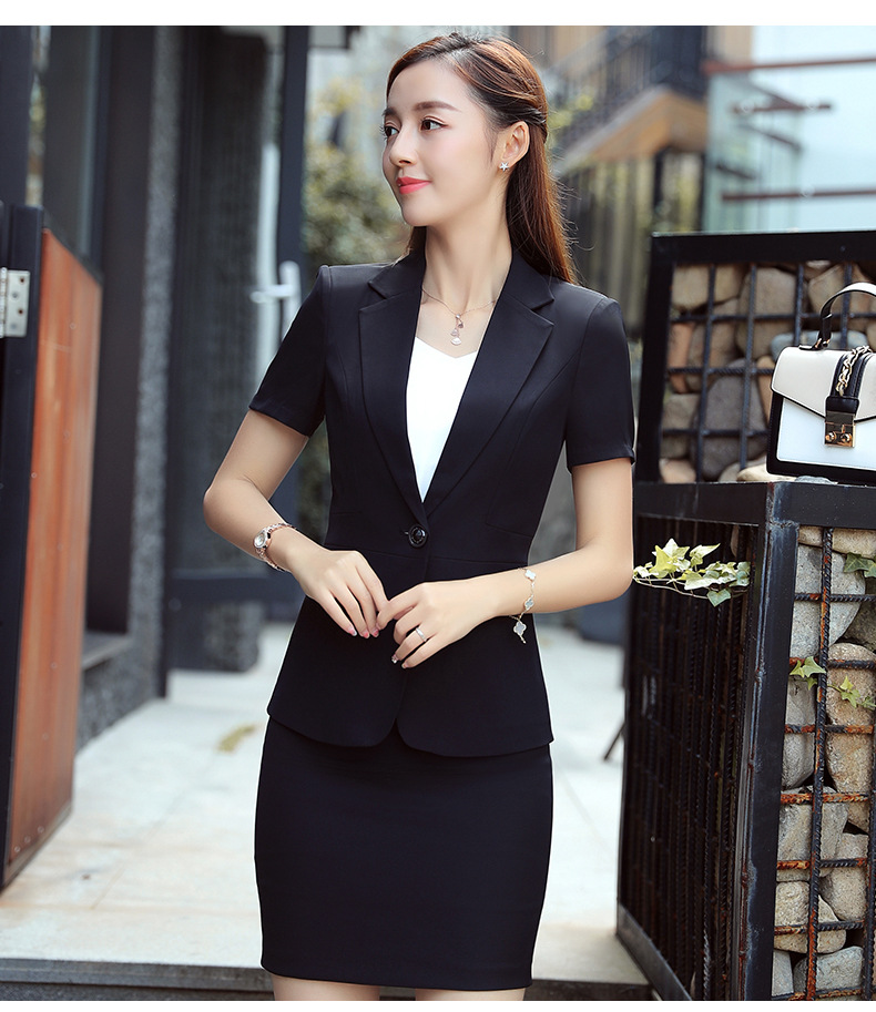 9101短袖职业套装女春夏修身ol白领办公装纯色正式工作服正装工装