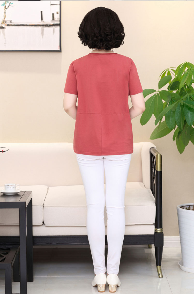 夏季新款妈妈装短袖t恤时尚纯色大码半袖中老年女装宽松上衣女