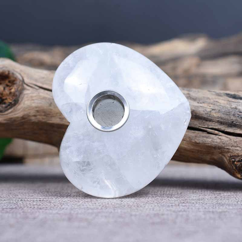 天然白水晶心形水晶烟斗抽斗把玩件抽斗简约时尚烟嘴东海厂家直销