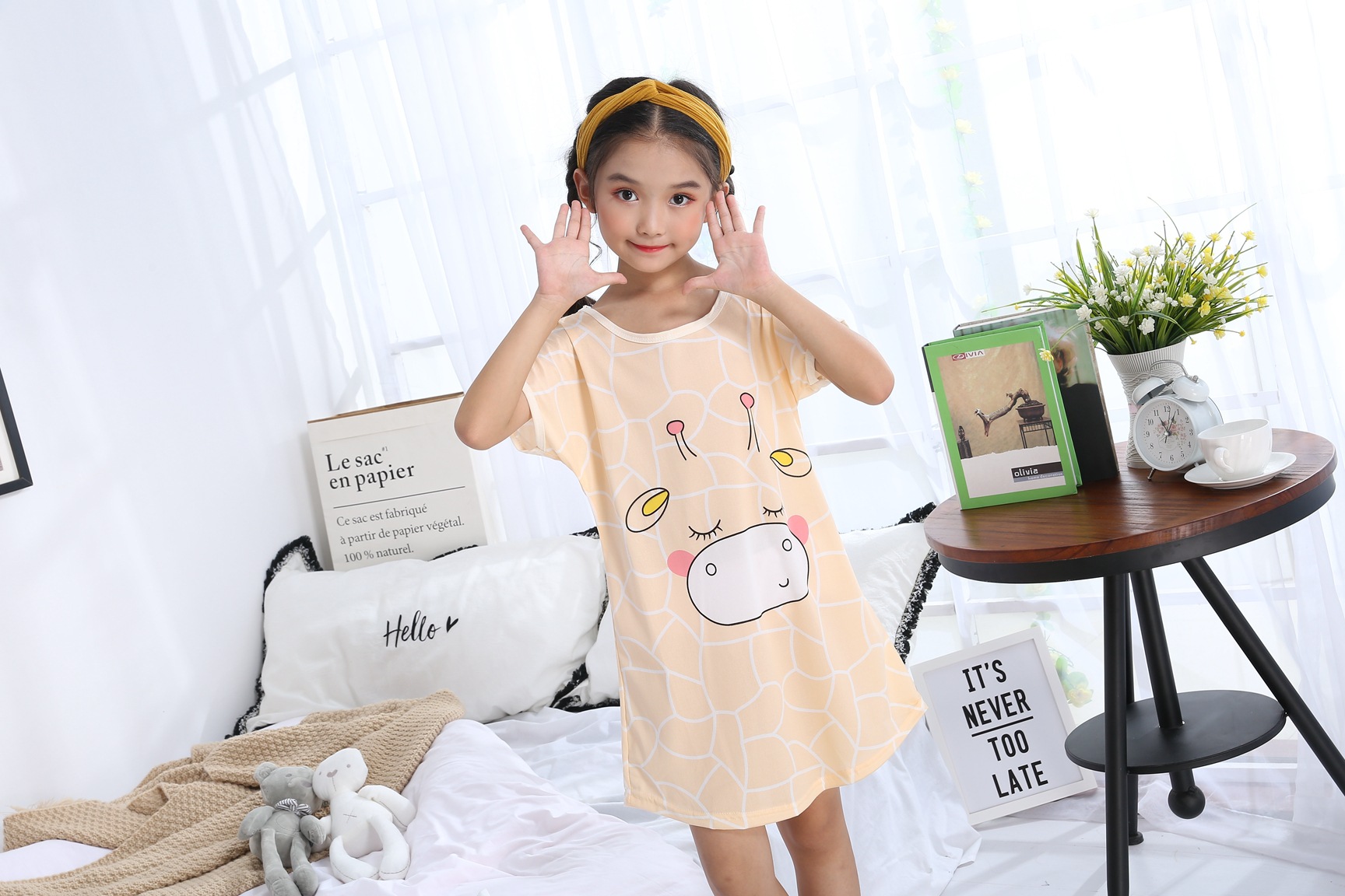 女童睡裙夏季儿童睡衣女孩短袖裙睡衣半袖连衣裙薄款亲子睡裙