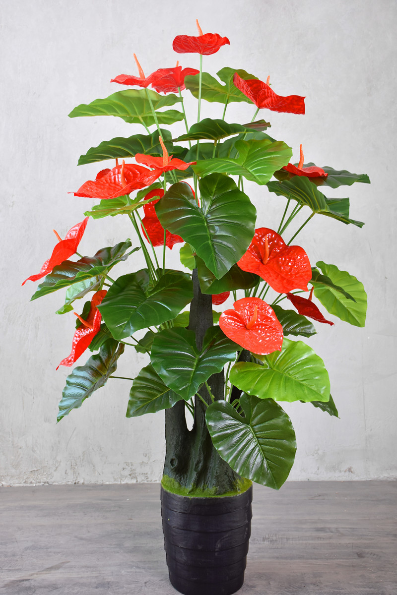 仿真带盆植物1米4高红掌落地盆景中式年货客厅阳台摆设人造树落地
