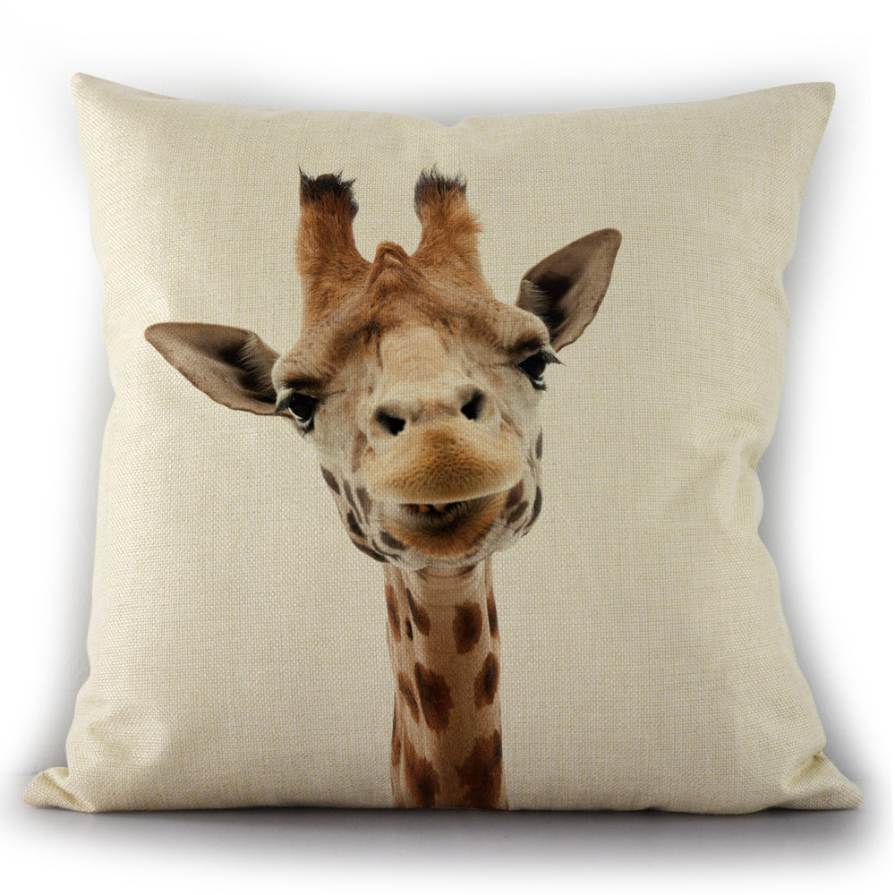 3d非洲草原动物 长颈鹿 亚麻抱枕套 抱枕定制 亚马逊外贸抱枕套