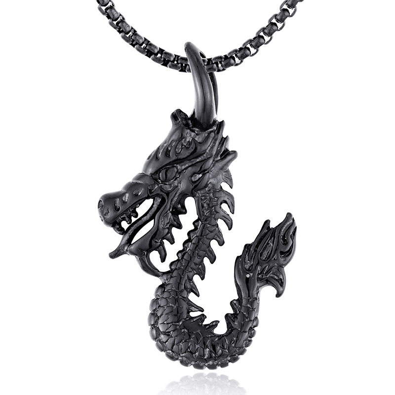 摇滚个性钛钢非洲部落龙头骷髅吊坠 压铸复古男款钛钢项链