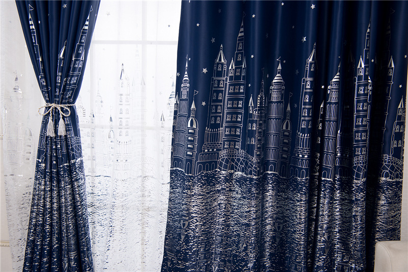 窗帘布批发烫银城堡遮光窗帘客厅卧室阳台宿舍落地窗飘窗可定做