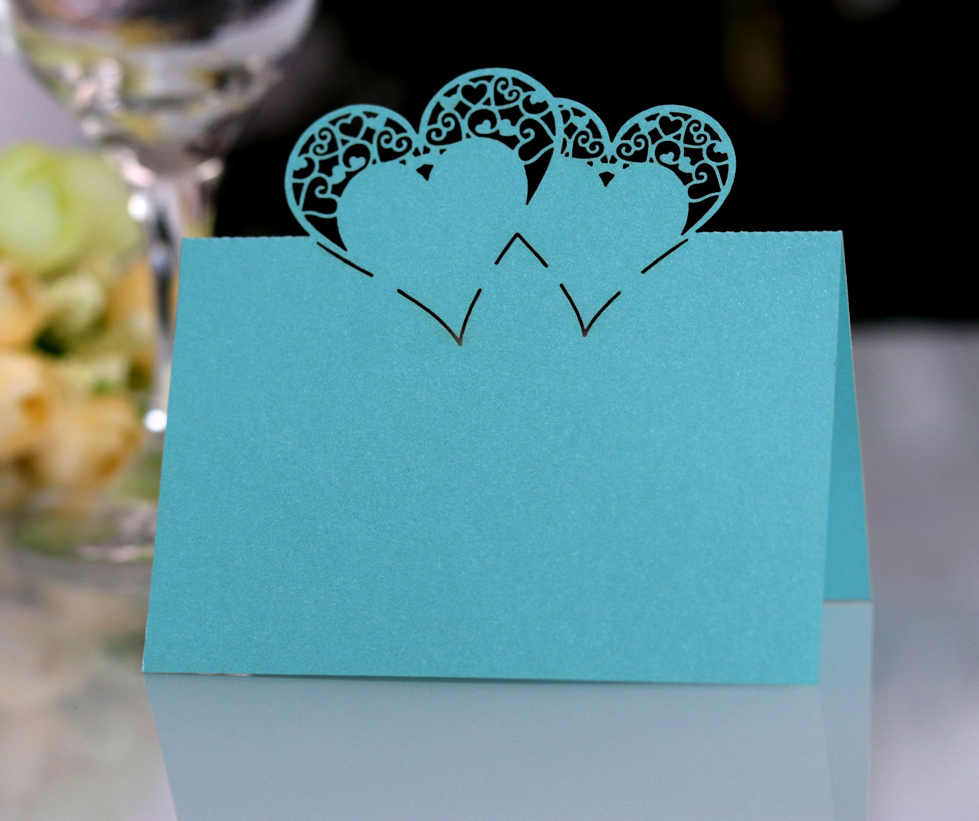 立体心形镂空席位卡 激光蝴蝶卡片 创意桌位卡 情人节双爱心卡片