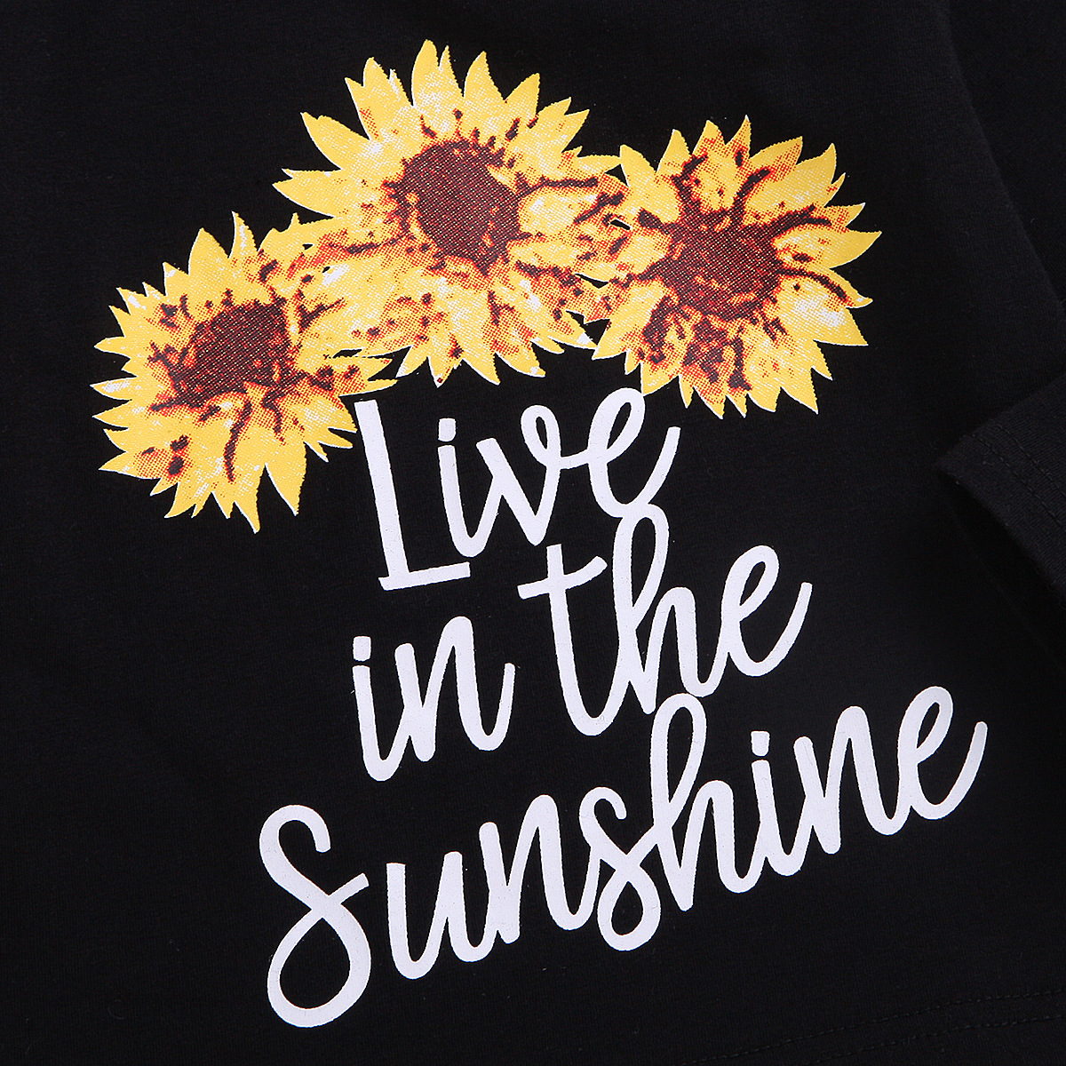 儿童打底衫太阳花字母印花黑色圆领长袖上衣女童爆款童装厂家直销