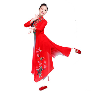 2018新款古典舞蹈服女飘逸中国风民族扇子舞服装秧歌服演出服成人