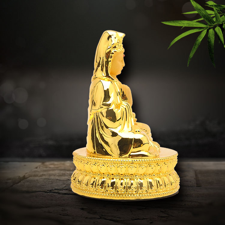 源头厂家直销绒沙金树脂工艺品八宝莲花观音像汽车摆件车内摆件
