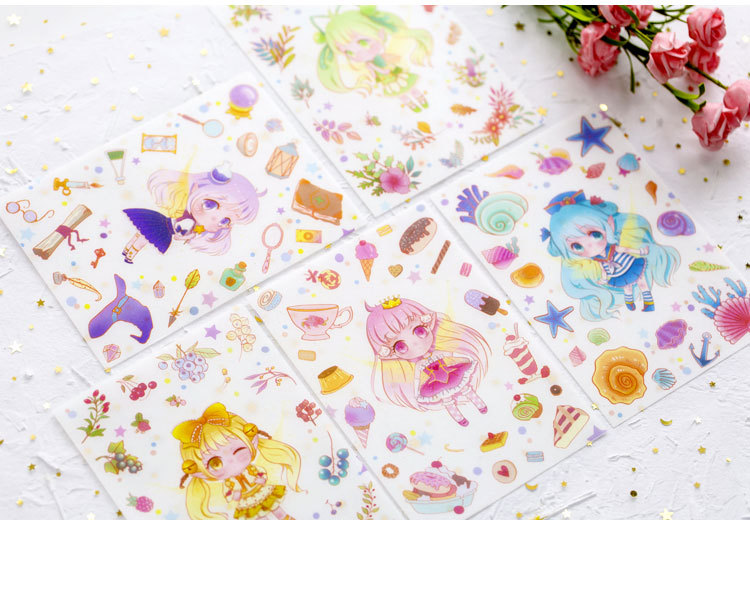 DIY贴纸,星星贴纸 时尚创意和纸贴纸 卡通美食 手账相册diy装饰生活贴纸 5张入8款
