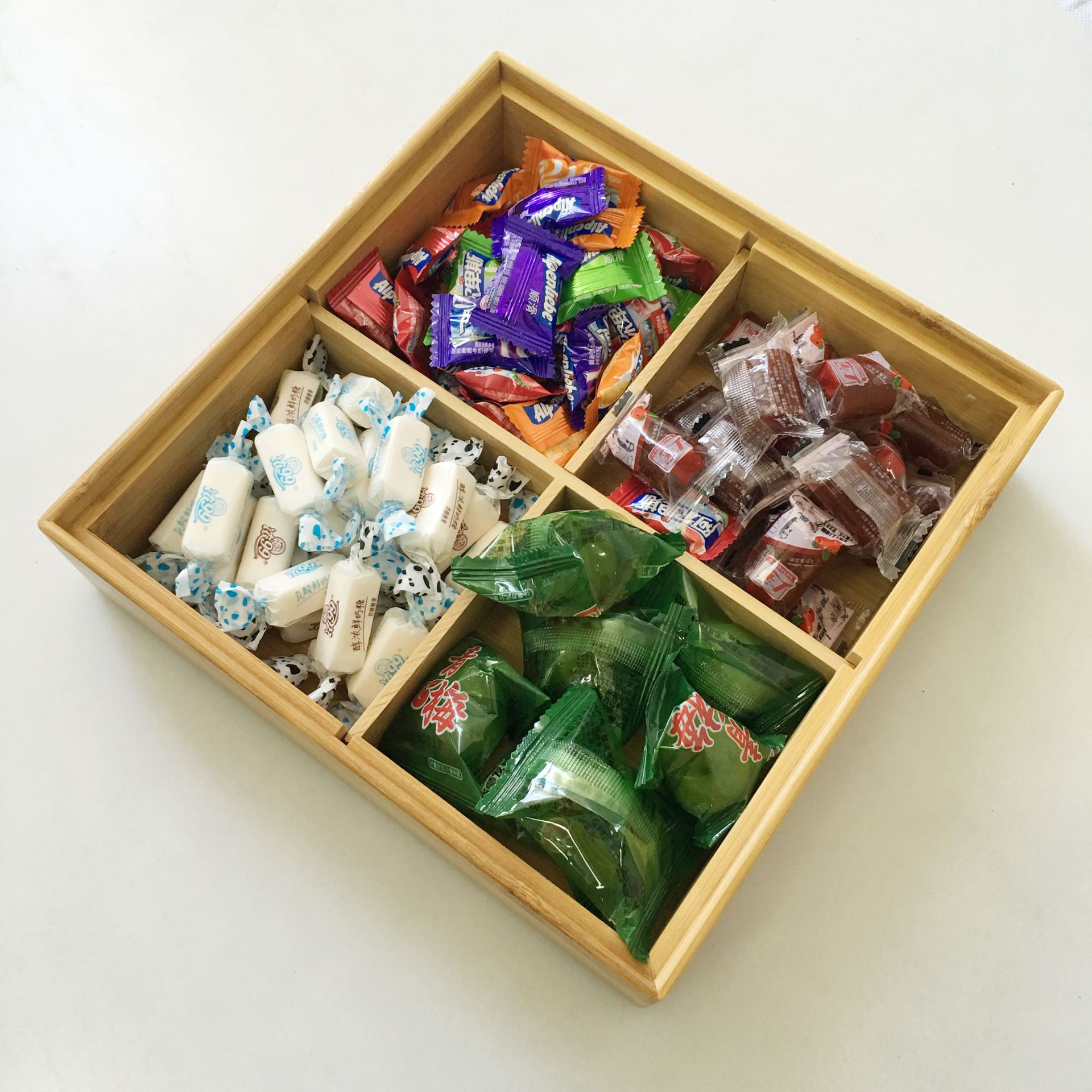 竹制方形四格干果盘 零食糖果坚果盘 家用客厅整理收纳盒可定制