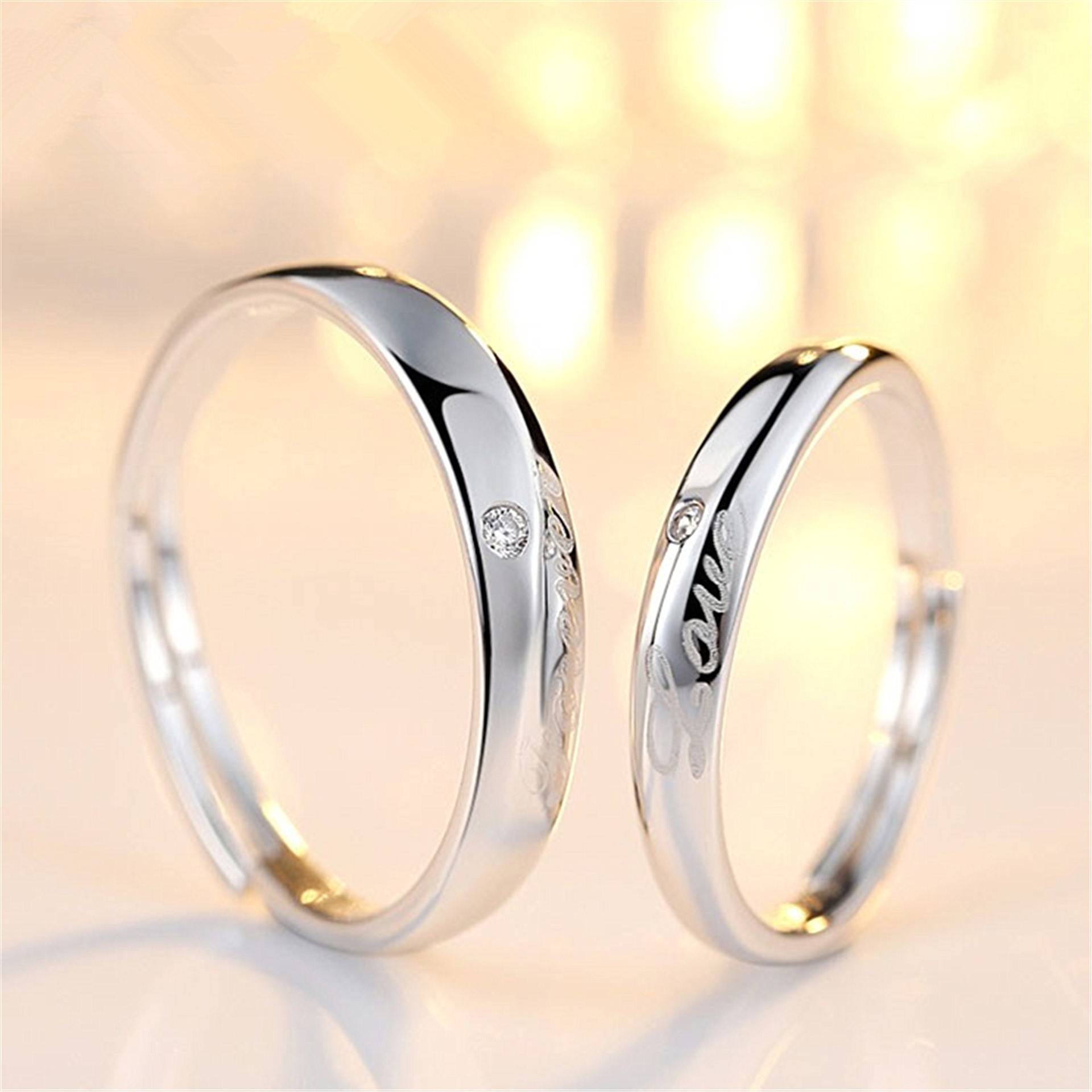 韩版时尚银foreverlove情侣戒指一对镶钻锆石开口抖音同款女订制