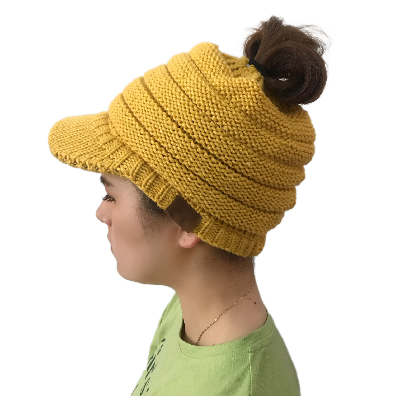 2018欧美ebay外贸爆款跨境cc贴标马尾帽子 鸭舌镂空帽檐毛线帽