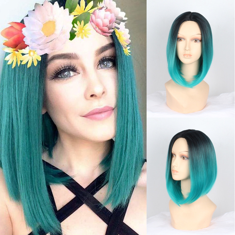 欧美女士bobo假发 黑绿渐变亚马逊专卖舞会生活圣诞节cosplay假发