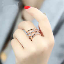 韩版镀银双层线条镶钻戒指女简约夸张交叉食指指环潮人学生手饰品