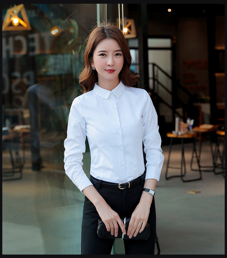 职业衬衫女长袖2018夏季新款纯白色衬衣棉正装修身工作服商务上衣