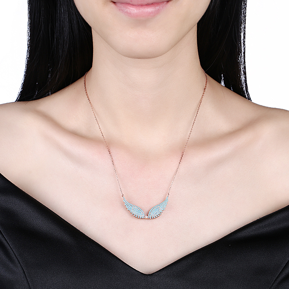 s925纯银天使翅膀锁骨项链女 欧美简约时尚百搭银饰品批发y10477