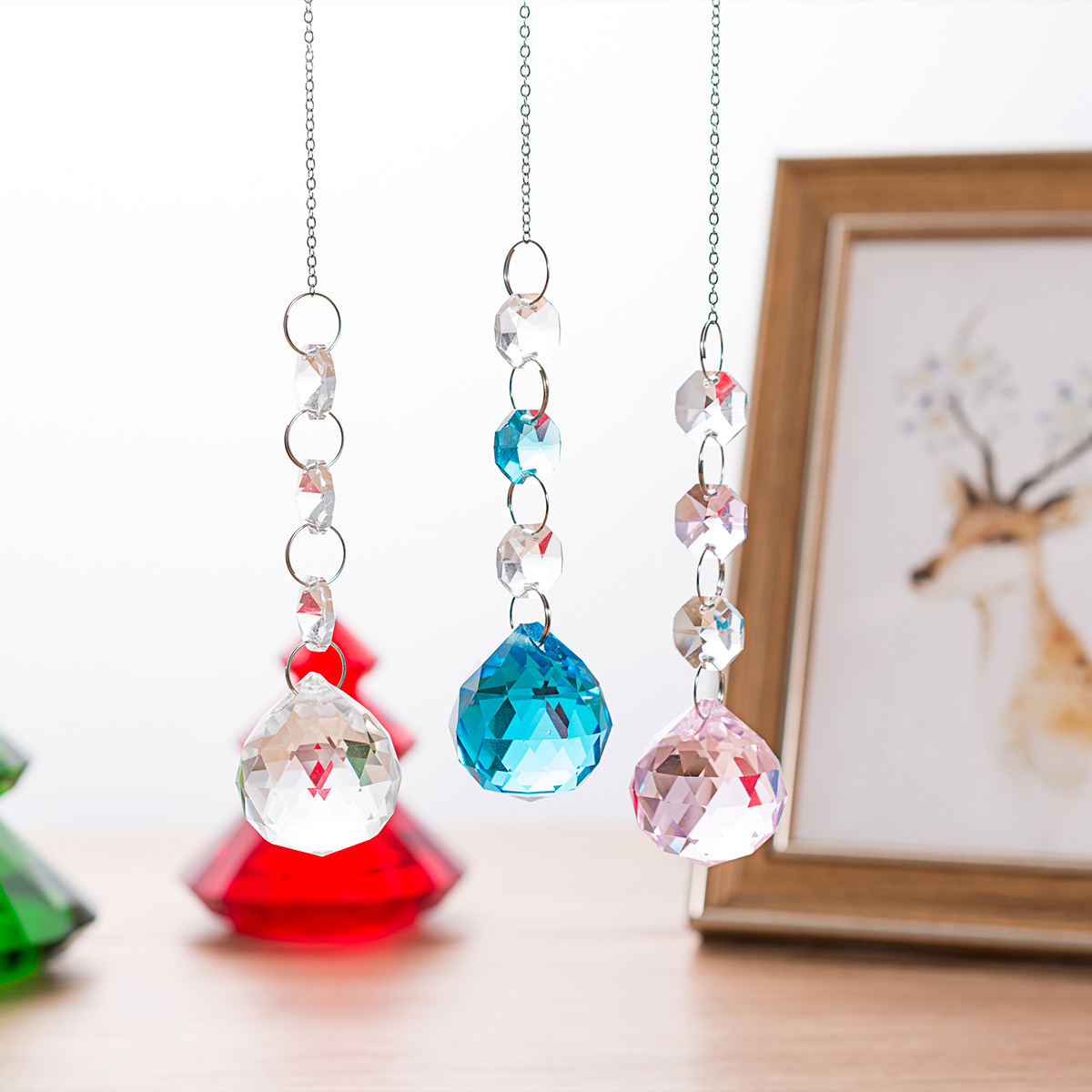 k9水晶灯饰球八角球挂件彩色珠挂饰diy水晶饰品挂饰品挂坠珠帘