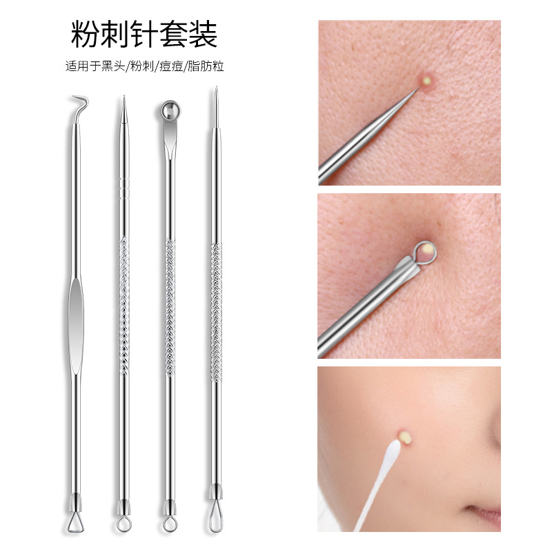 Exclusive for Cross-Border Beauty Beauty Tools Acne Removing Acne Beauty Blackhead Remover Stainless Steel Acne Needle Four-Piece Set