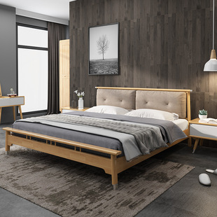 北欧实木床主卧双人床简约现代橡木床1.5m1.8米婚床软包卧室家具