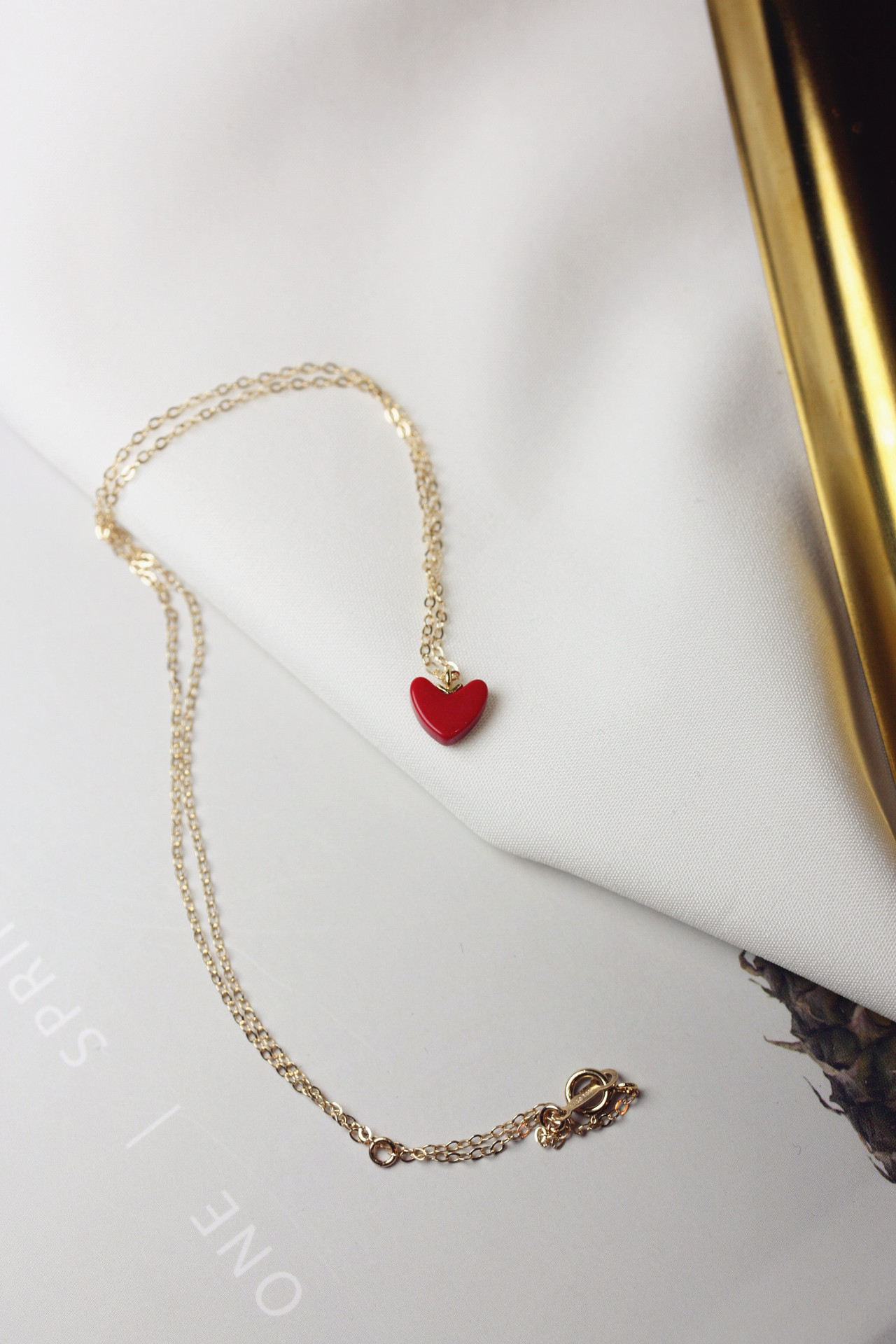 14k注金范智乔网红同款小红心爱心项链女单颗桃心形锁骨链子颈链