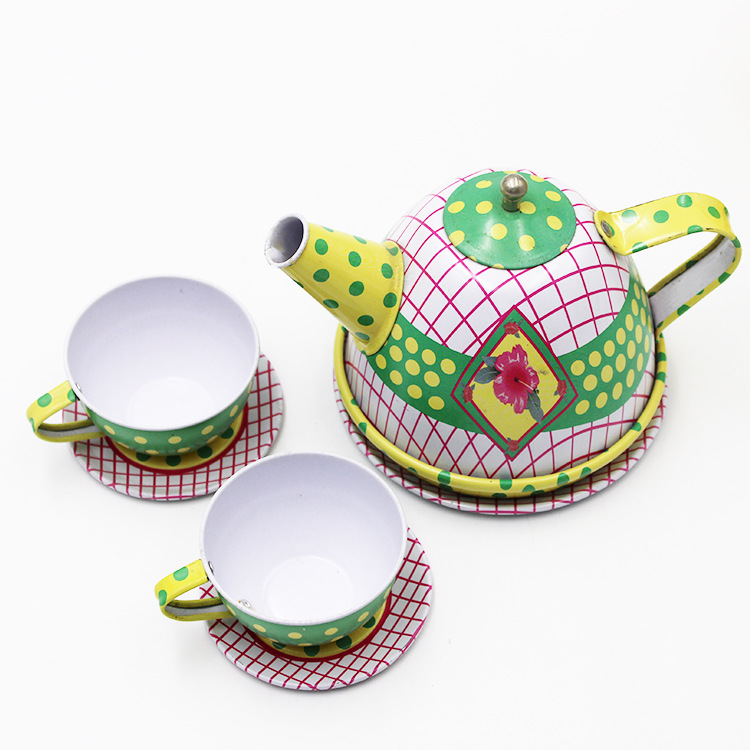 环保马口铁茶具 茶壶茶杯茶盘三件套 儿童过家家玩具 铁质工艺品
