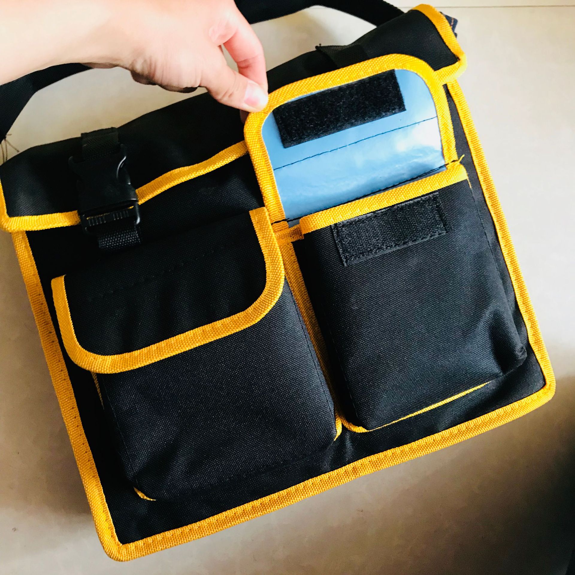 多功能加厚版牛津帆布工具包 防水耐磨 双层 斜挎五金黑色电工包