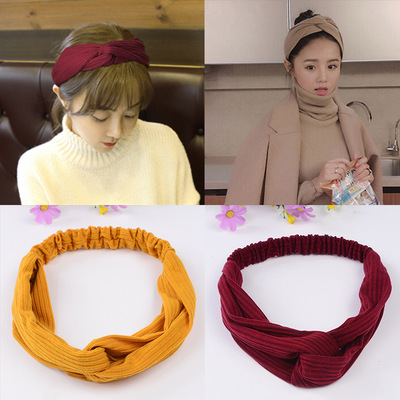 韩版束发带 女士气质头带 针织交叉蝴蝶结百搭运动纯色盘发带批发