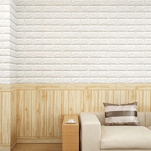 自粘防水墙面装饰砖纹墙纸3d立体墙贴卧室墙裙天花板木纹腰线贴纸