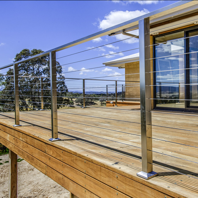 侧装不锈钢楼梯栏杆,简洁绳索栏杆定制