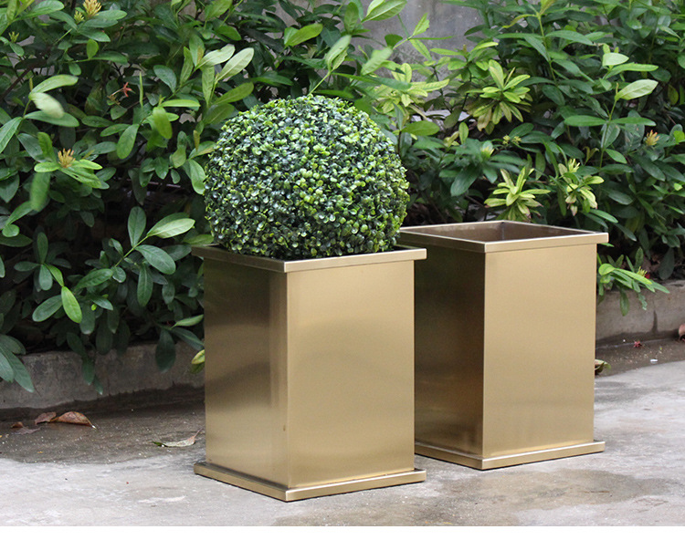 柏琳花器 拉丝香槟金 方形花箱 园林景观花钵 展览花盆 定制304