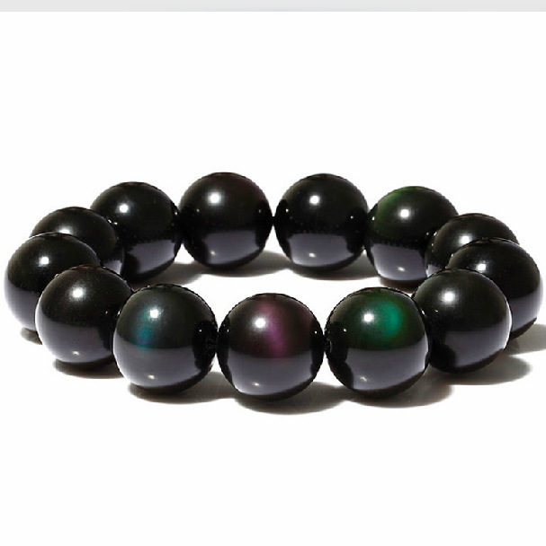 天然水晶 彩虹眼 黑曜石手链 男女款饰品