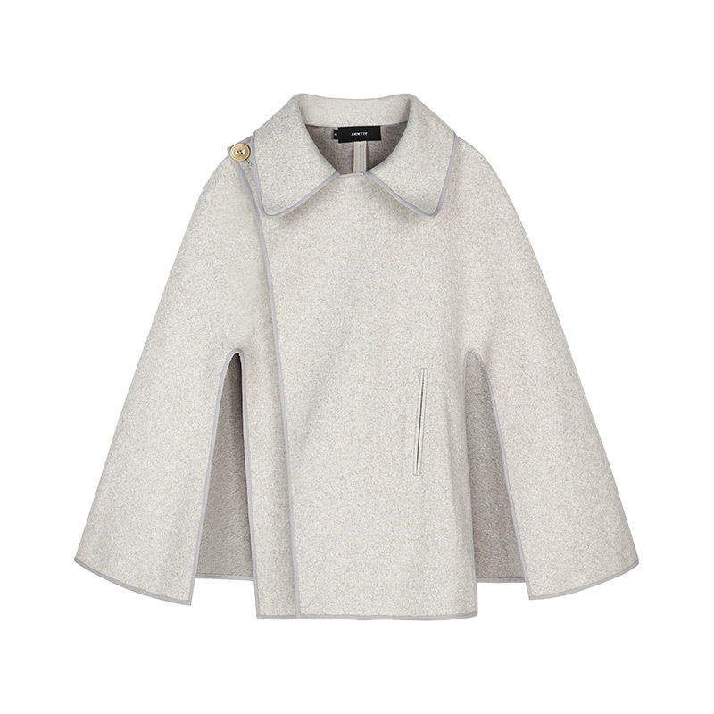 气质名媛feel秋宽松斗篷披肩短款上衣毛呢大衣外套女