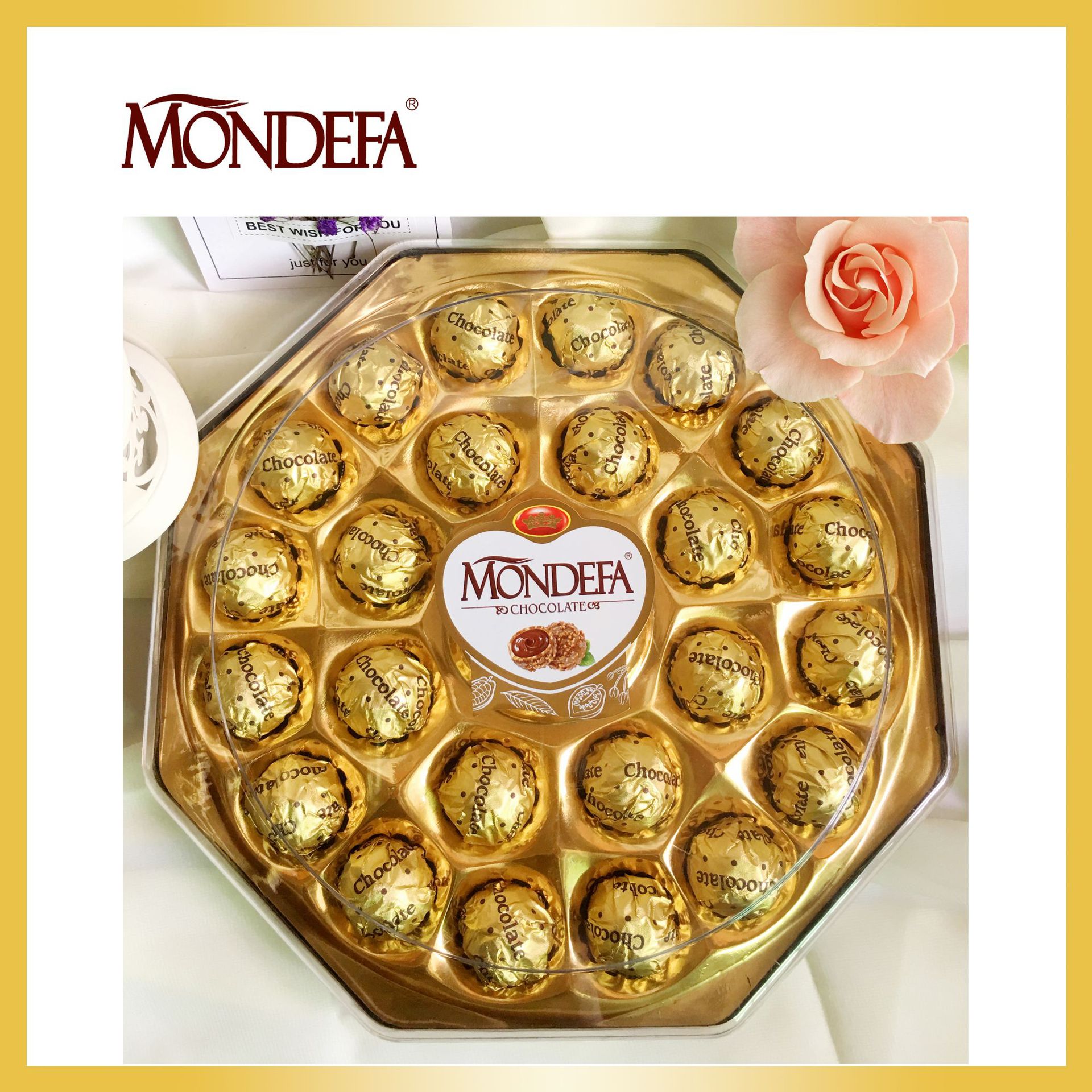 金莎巧克力婚礼喜糖果24粒颗八角礼盒装300g休闲零食食品糖果喜糖