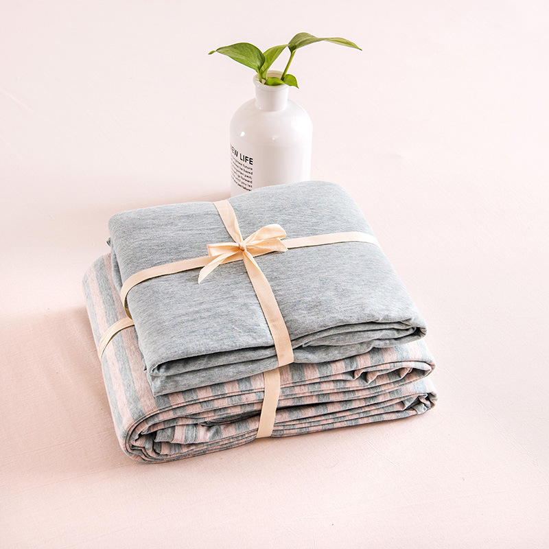 Non-Printed Yarn-Dyed Full Cotton Tianzhu Cotton Striped Four-Piece Japanese-Style Knitted Cotton Cotton Simple Bedding