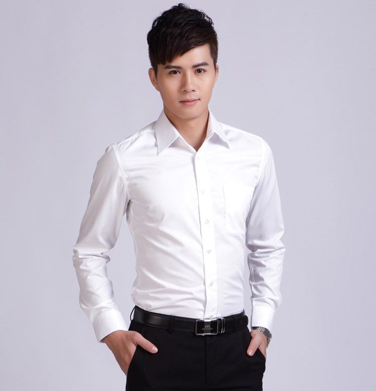 男长袖白衬衫 免烫修身衬衫商务婚礼职业男正装纯色白衬衣
