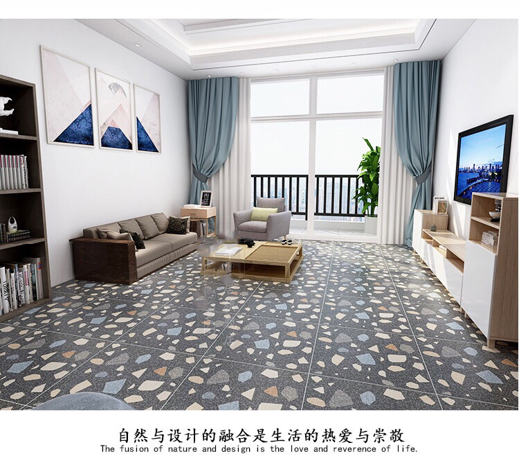 通体彩色水磨石600x600仿古瓷砖哑光地砖客厅餐厅阳台防滑耐磨砖