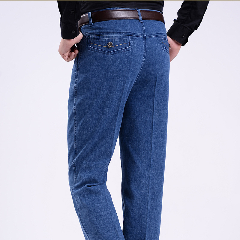 Men's Jeans Elastic High Waist Middle-Aged and Elderly Men's Pants Summer Thin Long Pants Men's Denim Middle-Aged Leisure Straight