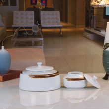 景德镇陶瓷收纳储物罐圆形带盖中式创意摆件两件套装饰工艺品批发