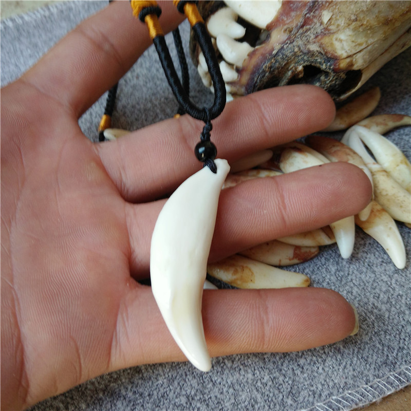 Real Dog Teeth Wholesale Wolf Tooth Pendant Bleached Black Dog's Teeth Dog Teeth Tibetan Mastiff Necklace Ornament Tibetan Silver with Pendant Pig Auditory ossicle Double Hole