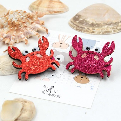 韩版可爱儿童卡通螃蟹发夹头饰动物软萌创意边夹女童刘海夹顶夹