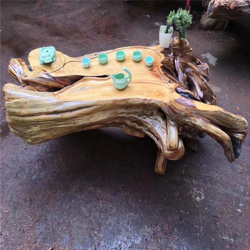 户外茶几崖柏茶台 实木原木树根茶桌 整体小茶几 实木根雕茶海