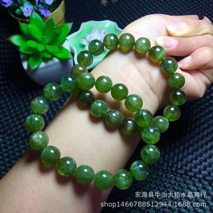 厂家直销天然绿锂辉石单圈圆珠手链男女手串饰品礼物