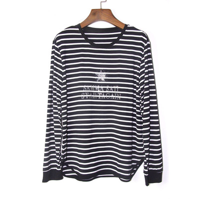 爱买女装 欧美舒适条纹钻烫春秋季t恤女上衣 大码女装1906