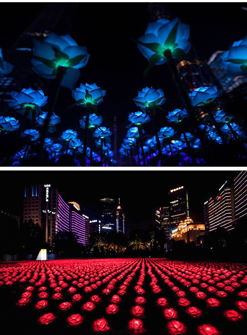 led仿真玫瑰花灯带刺户外插地玫瑰灯梦幻灯光节玫瑰花海亮化工程