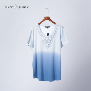 厂家直销 渐变色女短袖t恤 宽松休闲圆领花纹 夏装半袖潮流上衣服