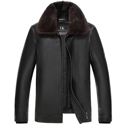 海宁皮衣高档真皮皮衣男皮衣羽绒皮衣水貂毛领男装羽绒服夹克男皮