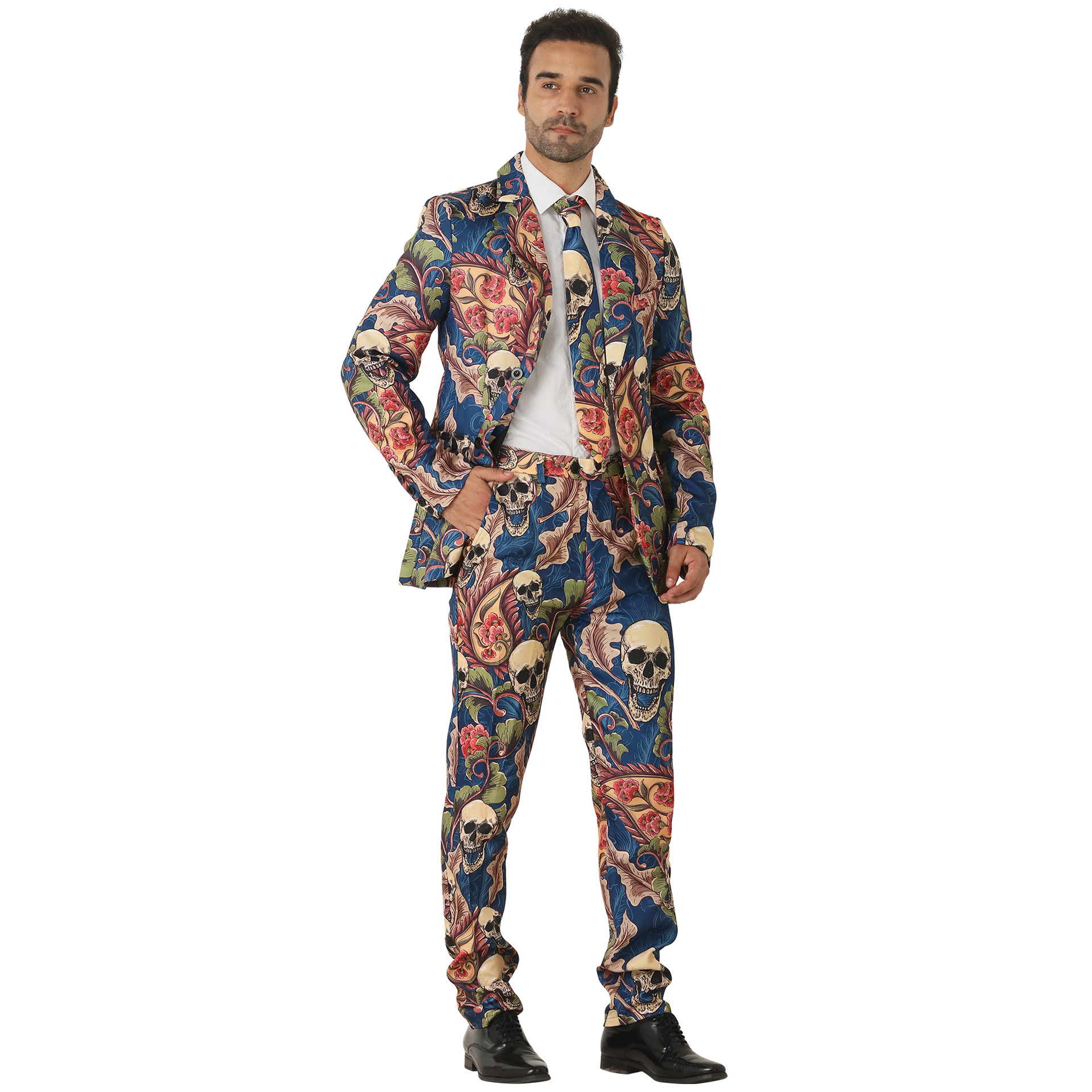 亚马逊wish跨境专供节日服装哥特骷髅图案个性西装厂家批发